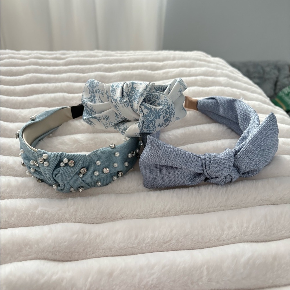 Set of 3 Knotted Blue Headbands